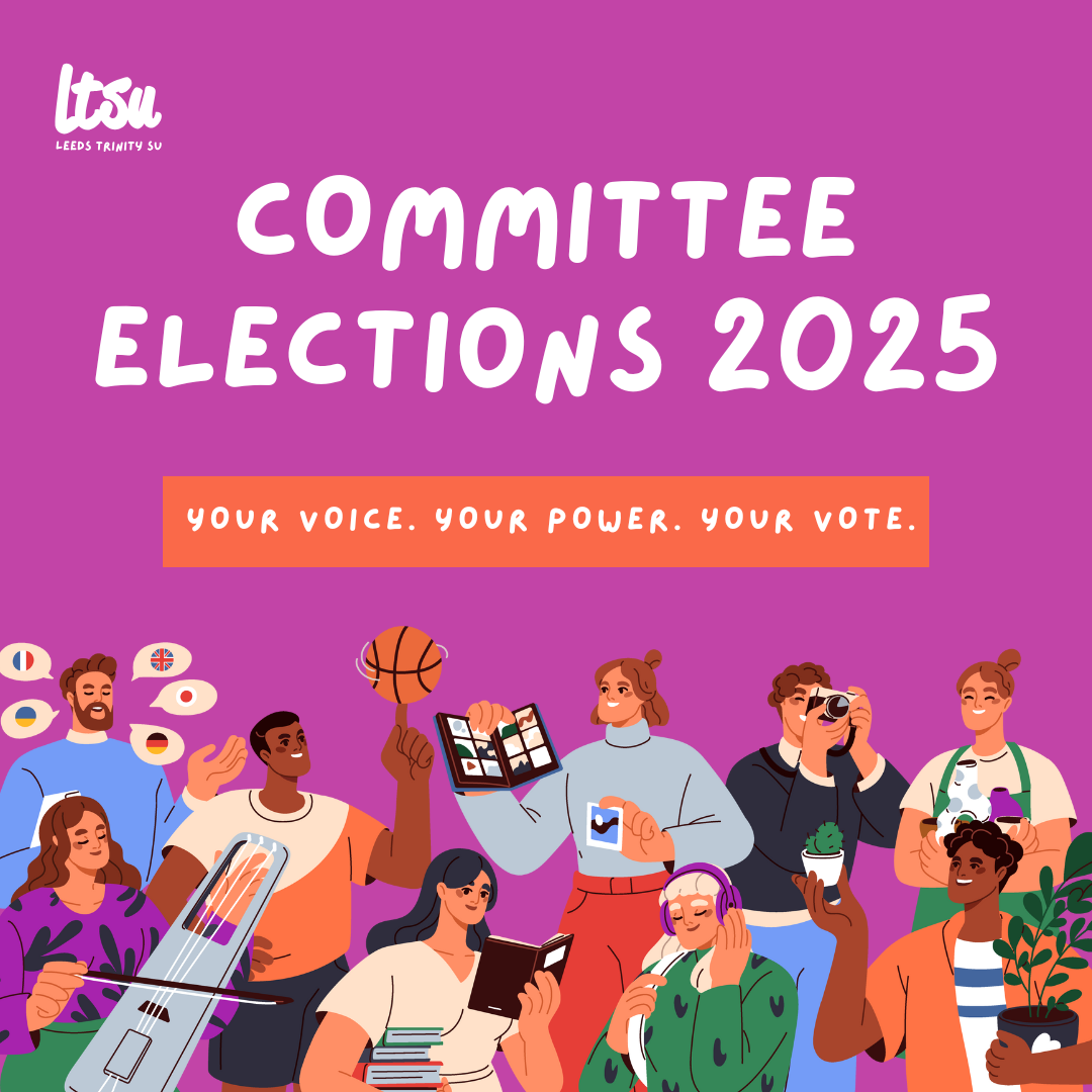 Committee Elections 2025! Your Voice, Your Power, Your Vote! Includes an illustration of a diverse range of people doing different activities such as gardening, photography, sports, music etc