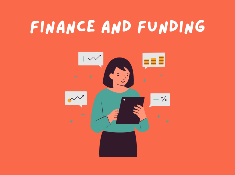 Orange background with a illustration of a lady on a tablet