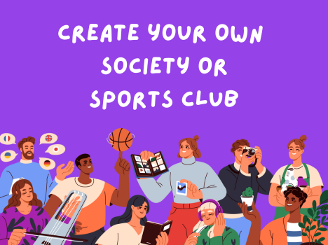 Illustration of people doing various hobbies with a solid purple background