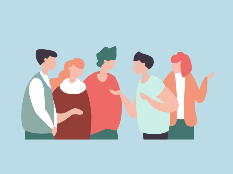 Illustration of people talking between one another.