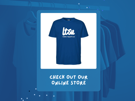Image of a blue t-shirt with the leeds trinity su logo
