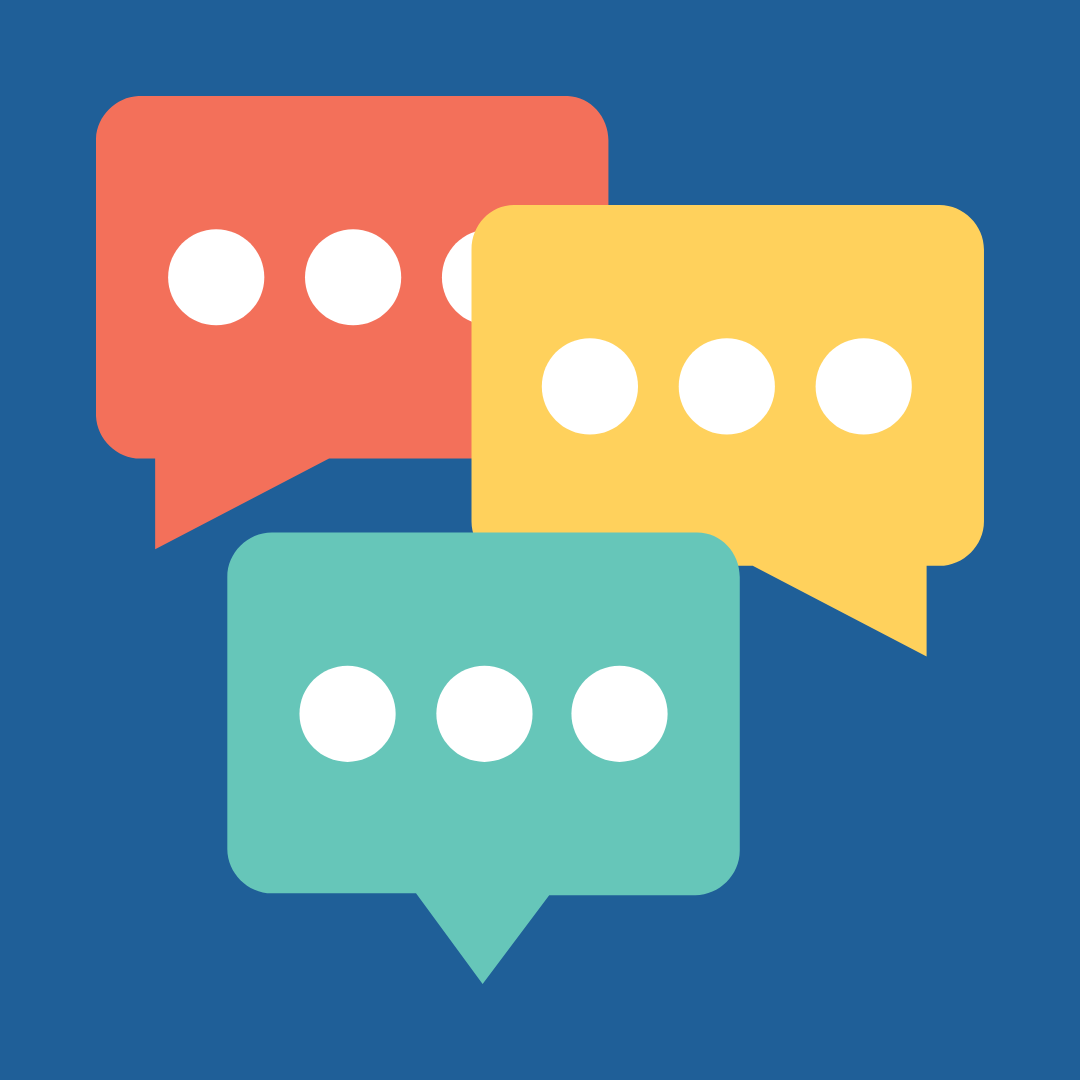 An illustration of 3 speech bubbles in different shades of colour representing chats